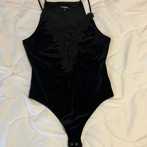 Express Black Lace Velvet Bodysuit